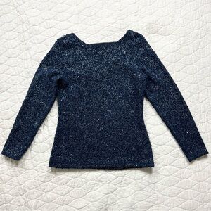 Jennifer Lopez Sparkle Top L Shimmer Sequins Stretch Holiday Event Fairy NEW